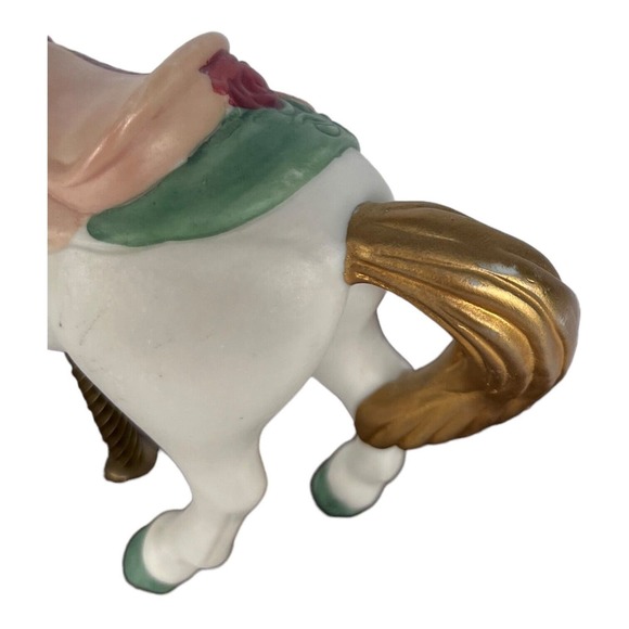 Paul Sebastian Ceramic White Carousel Horse Flowers Golden Mane & Tail Wood Base - Picture 4 of 10